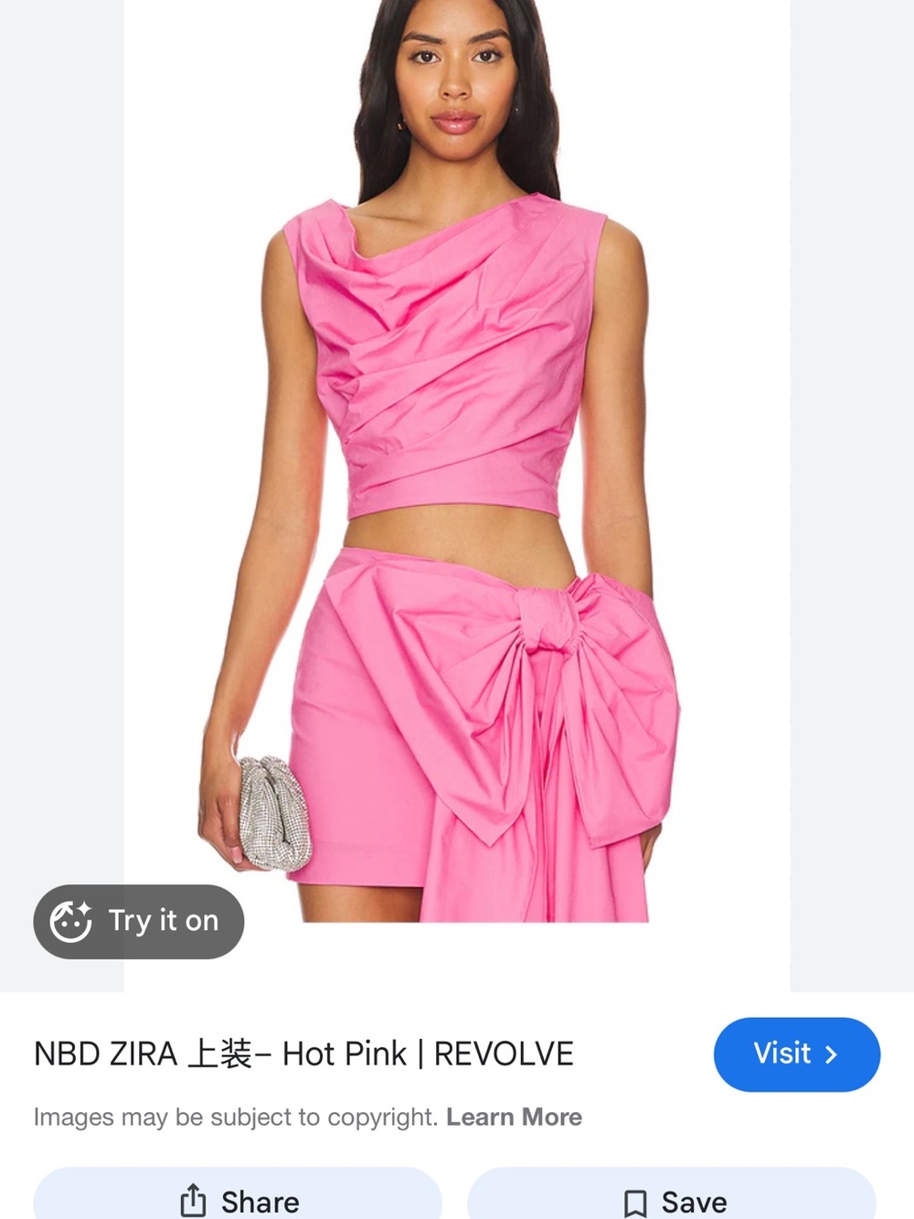NBD Hot Pink Draped Crop Top S with Asymmetrical Bow Skirt XS SET